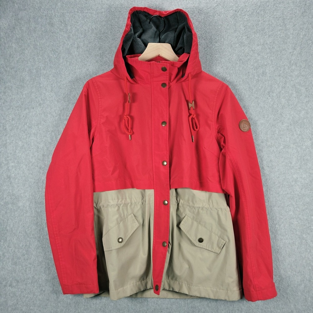 Alpine Design Womens Medium Red Tan Colorblock Hooded Anorak Jacket Gorpcore